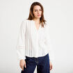 Blouse broderie col V manches longues ecru femme