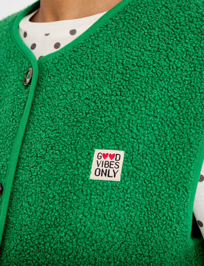 Veste sans manches fausse fourrure vert fonc&eacute; femme