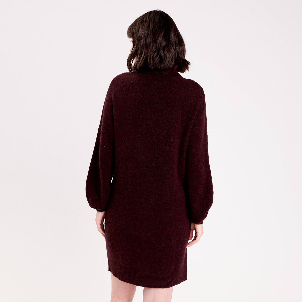 Robe pull col roul&eacute; rouge fonc&eacute; femme