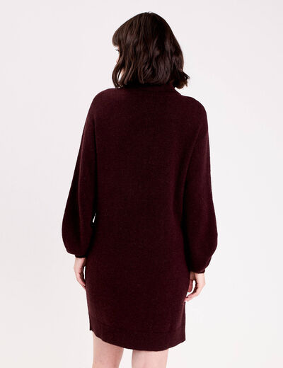Robe pull col roul&eacute; rouge fonc&eacute; femme