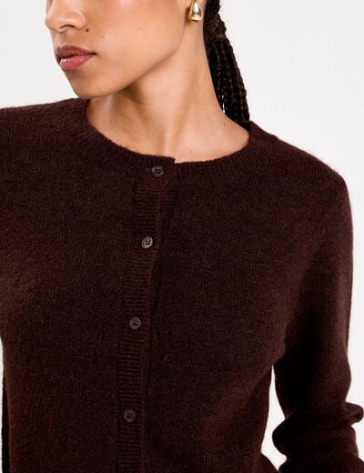 Gilet boutonn&eacute; manches longues marron fonc&eacute; femme