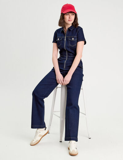 Combinaison pantalon en jean denim brut femme