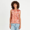 Blouse sans manches satin orange femme