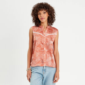 Blouse sans manches satin orange femme
