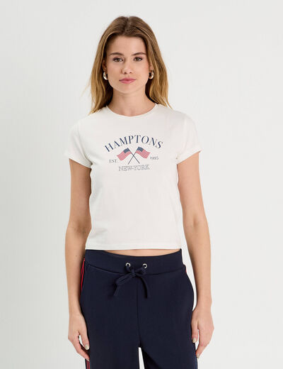 T-shirt manches courtes ecru femme
