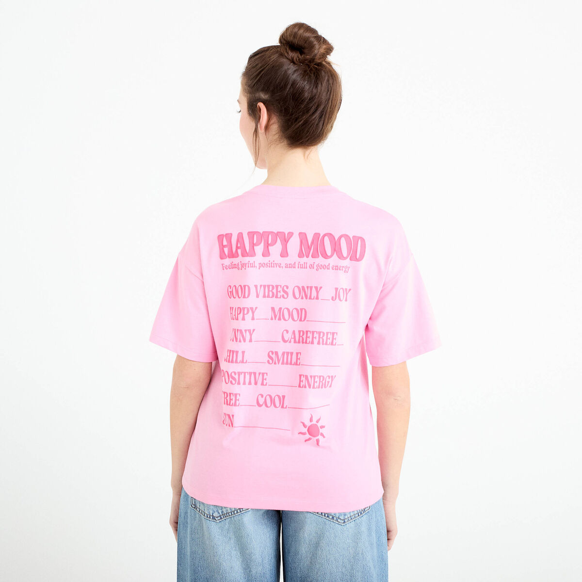 T-shirt col rond manches courtes rose corail femme