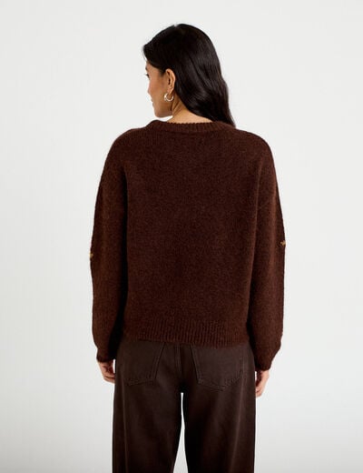 Pull ample col rond manches longues marron fonc&eacute; femme