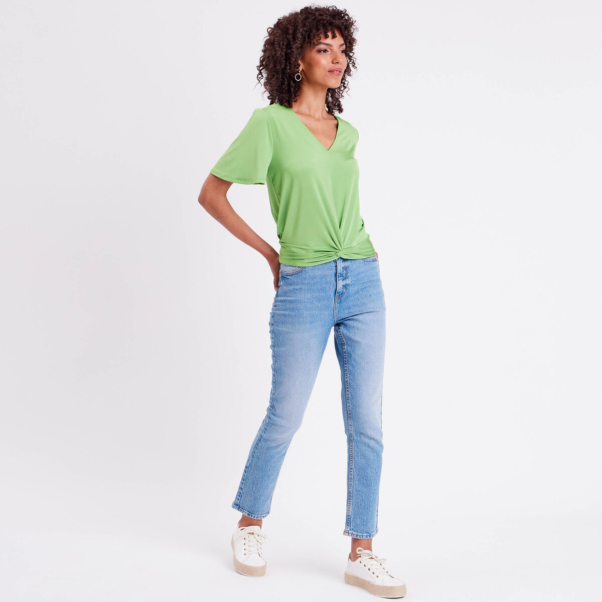 Blouse satin taille nouée vert femme