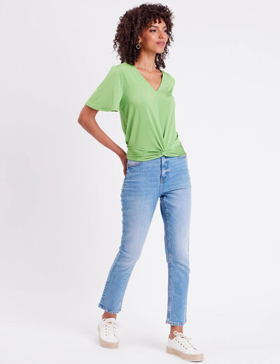 Blouse satin taille nouée vert femme
