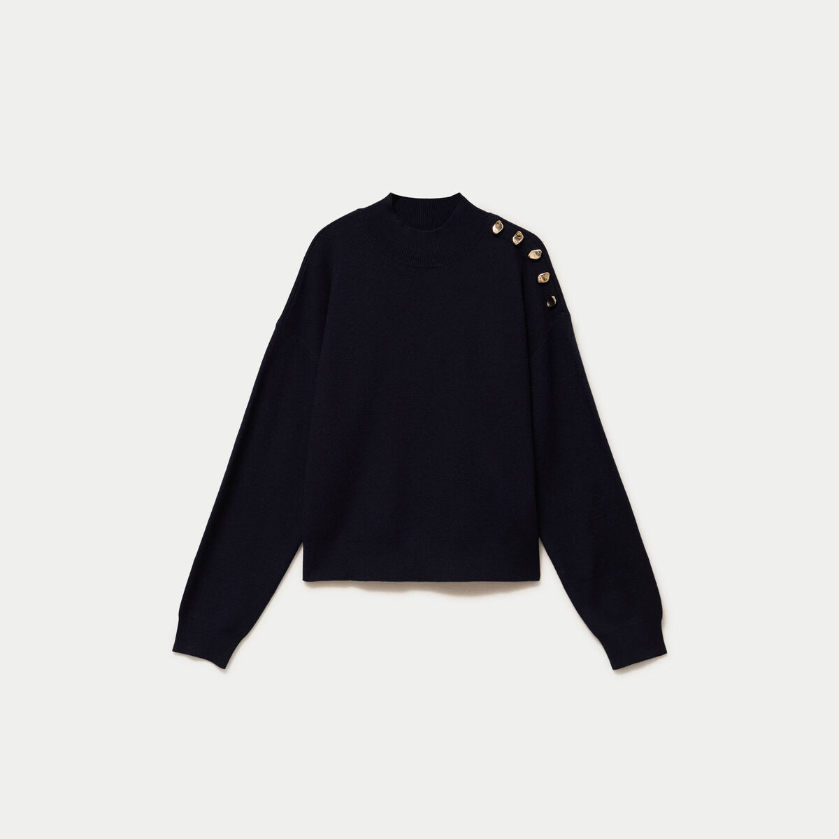 Pull col montant manches longues bleu marine femme