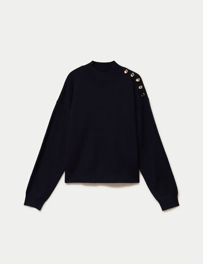 Pull col montant manches longues bleu marine femme