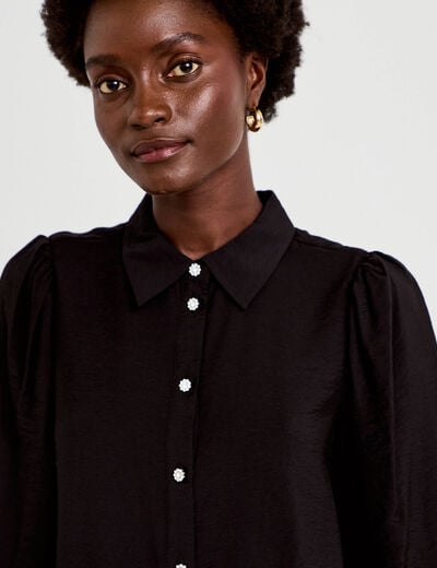 Chemise droite pliss&eacute;e col am&eacute;ricain noir femme
