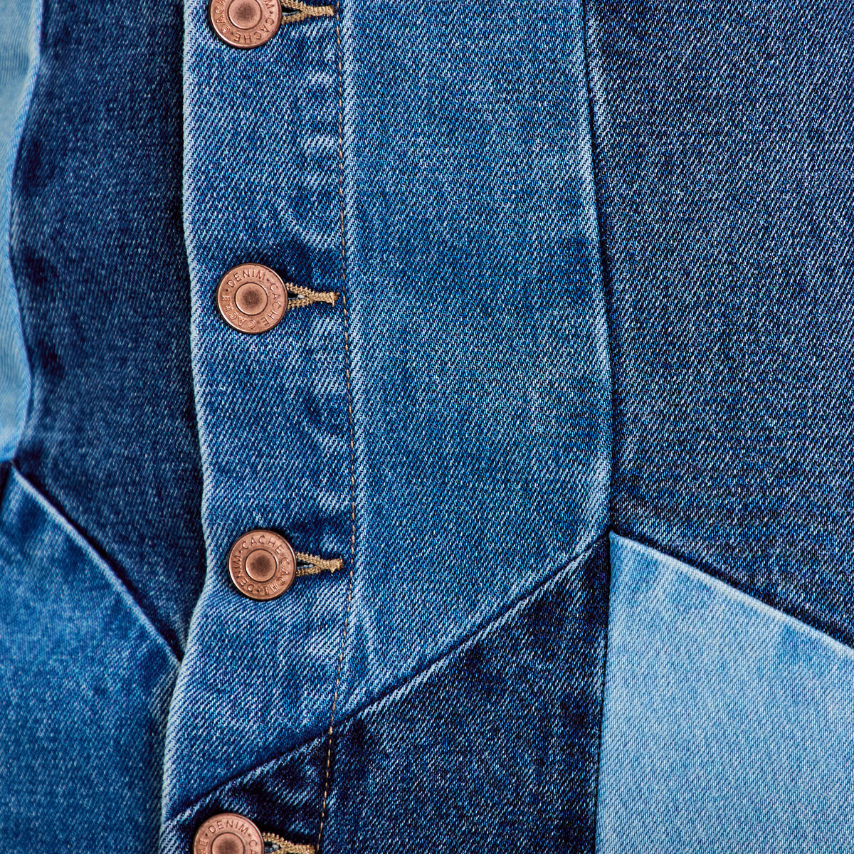 Jupe courte &eacute;vas&eacute;e taille haute en jean denim double stone femme