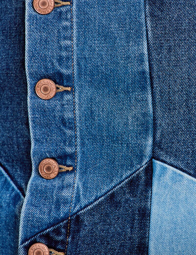 Jupe courte &eacute;vas&eacute;e taille haute en jean denim double stone femme