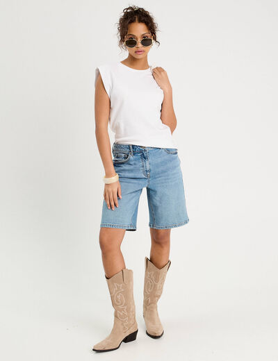 Bermuda large en jean denim double stone femme