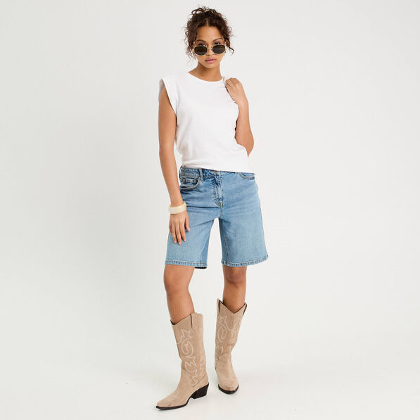 bermuda large en jean denim double stone femme Bermuda large en jean denim double stone femme