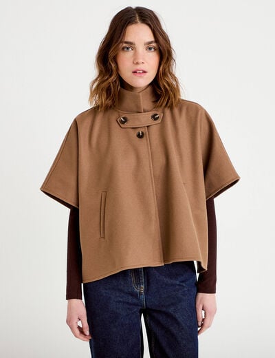 Poncho col am&eacute;ricain beige femme