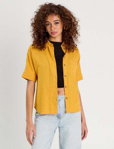 Chemise manches courtes contenant du lin jaune citron femme
