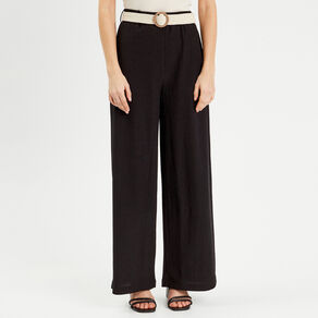 Pantalon large fluide ceinturé noir femme