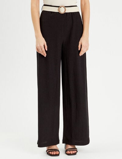 Pantalon large fluide ceinturé noir femme