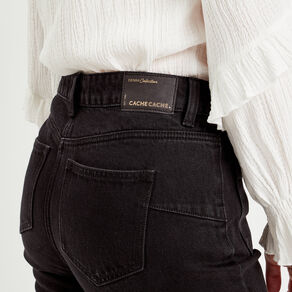 Jeans flare poches plaquées denim noir femme