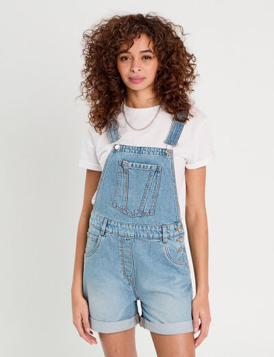 Salopette short en jean denim double stone femme