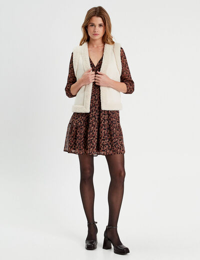 Robe évasée manches 3/4 marron femme
