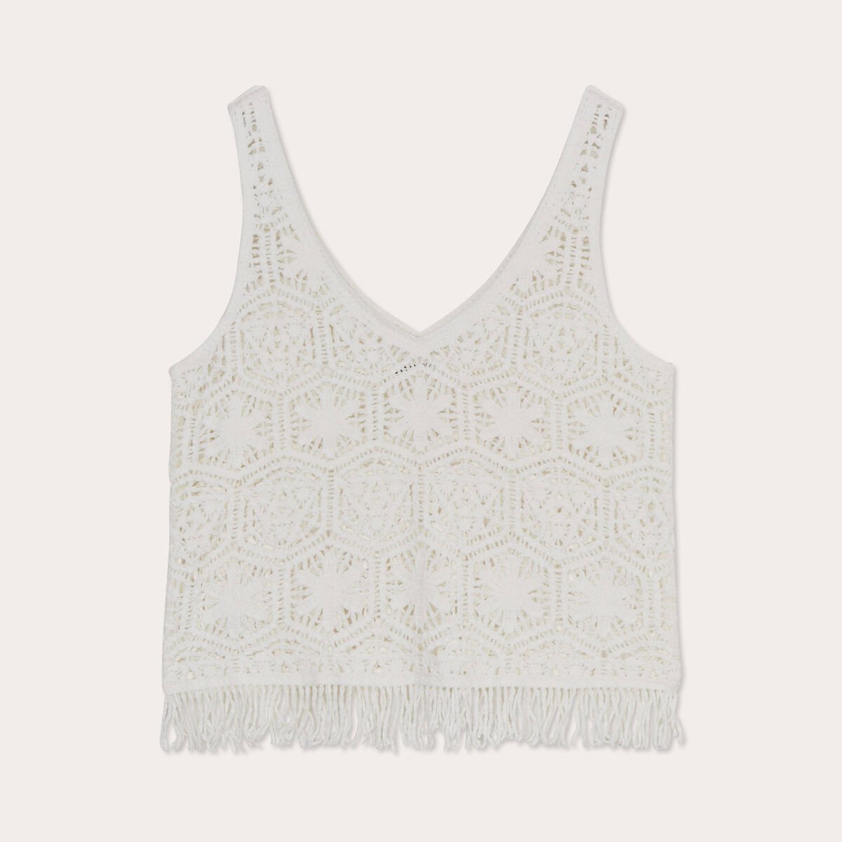 Débardeur macramé franges ecru femme