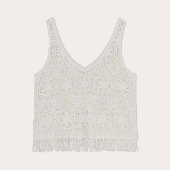 debardeur macrame franges ecru femme Débardeur macramé franges ecru femme