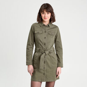 robe chemise droite ceinturee vert kaki femme Robe chemise droite ceinturée vert kaki femme