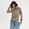 Blouse smockée manches longues vert kaki femme