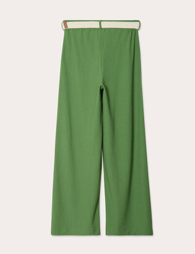 Pantalon large fluide ceinturé vert femme