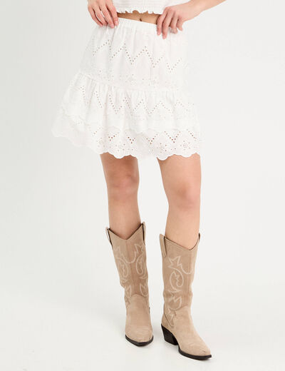 Jupe courte broderie anglaise blanc femme