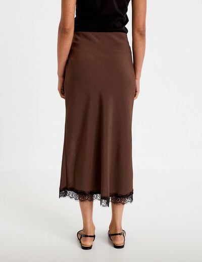 Jupe &eacute;vas&eacute;e 3/4 d&eacute;tail dentelle marron fonc&eacute; femme