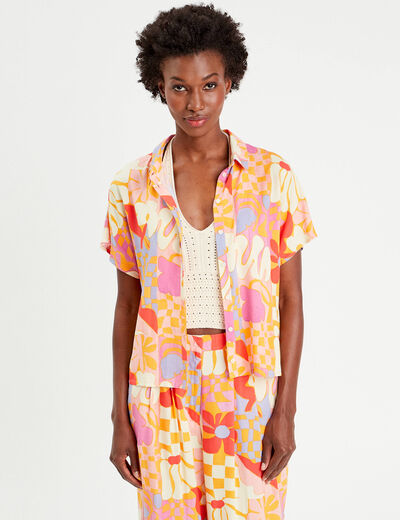 Chemise manches courtes orange femme
