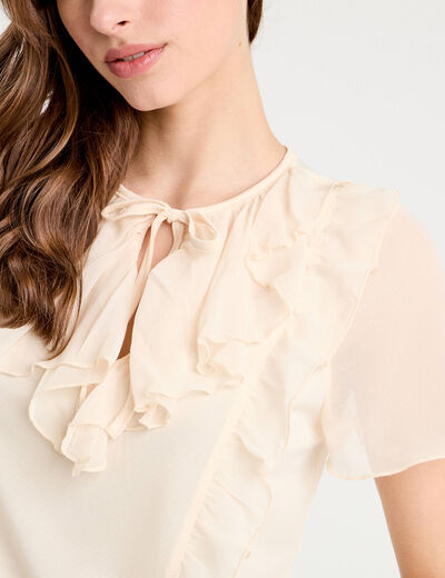 Blouse volants ecru femme
