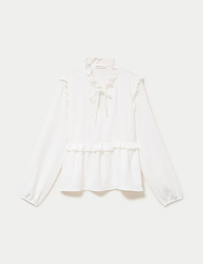 Blouse ample col montant manches longues ecru femme