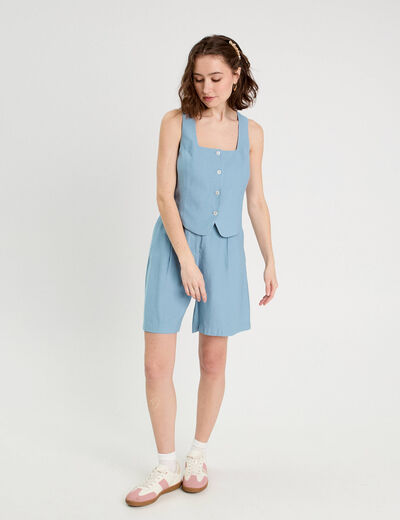 Bermuda droit pinces bleu gris femme