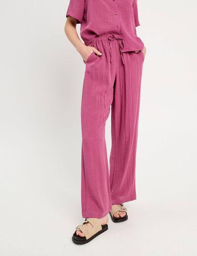 Pantalon large fluide prune femme
