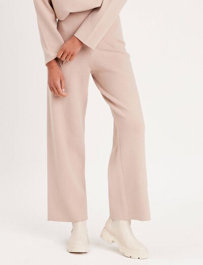 Pantalon tricot jambe large sable femme