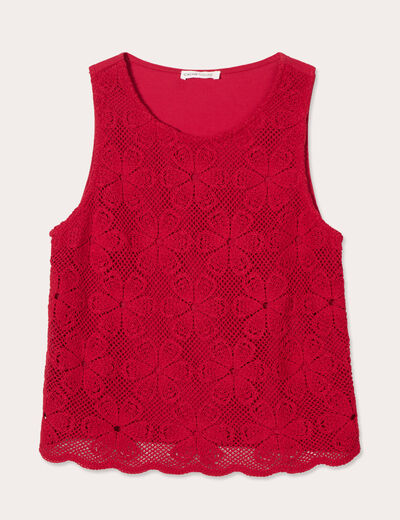 Débardeur dentelle macramé rouge femme