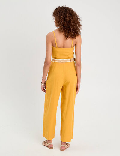 Combinaison pantalon bretelles avec lin jaune citron femme