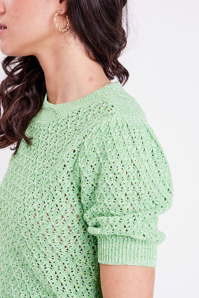 Pull manches courtes ajouré vert clair femme