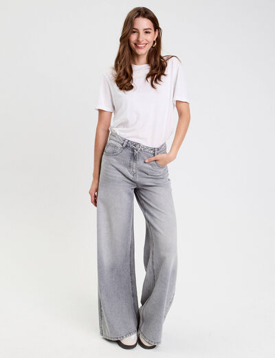 Jeans large denim gris femme