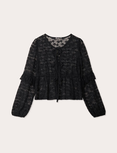 Blouse manches longues noeuds noir femme