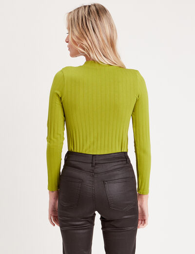 T-shirt côtelé avec ouverture vert anis femme