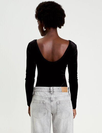 Body en velours d&eacute;collet&eacute; dos noir femme