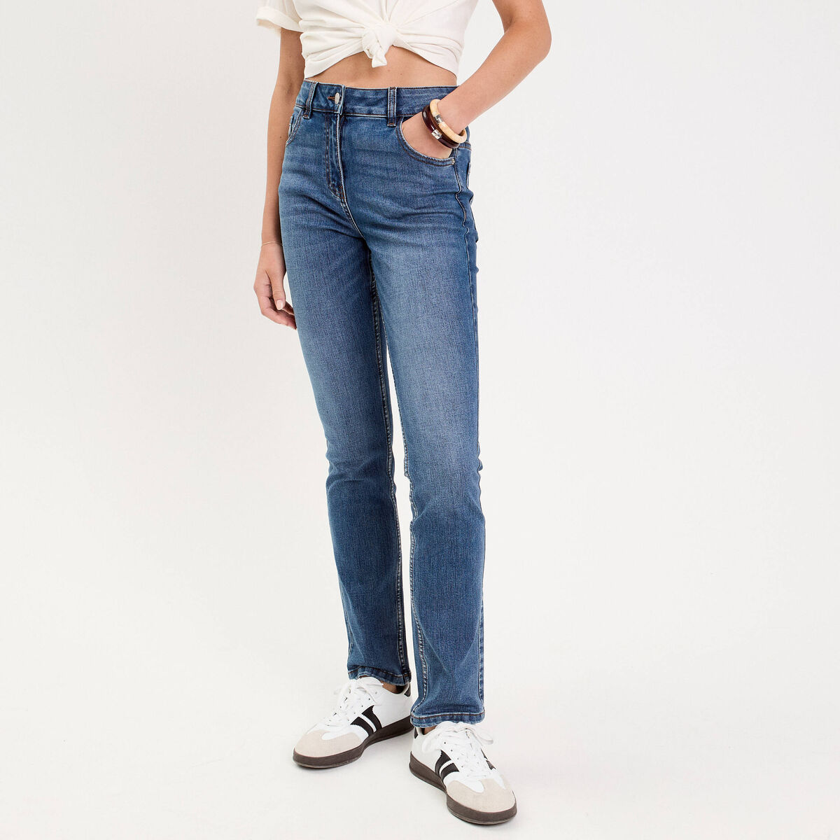 Jean droit regular taille standard denim stone femme