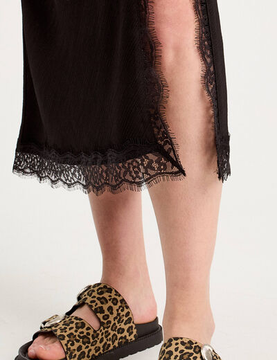 Jupe midi droite fendue noir femme