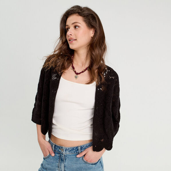gilet aspect crochet noir femme Gilet aspect crochet noir femme
